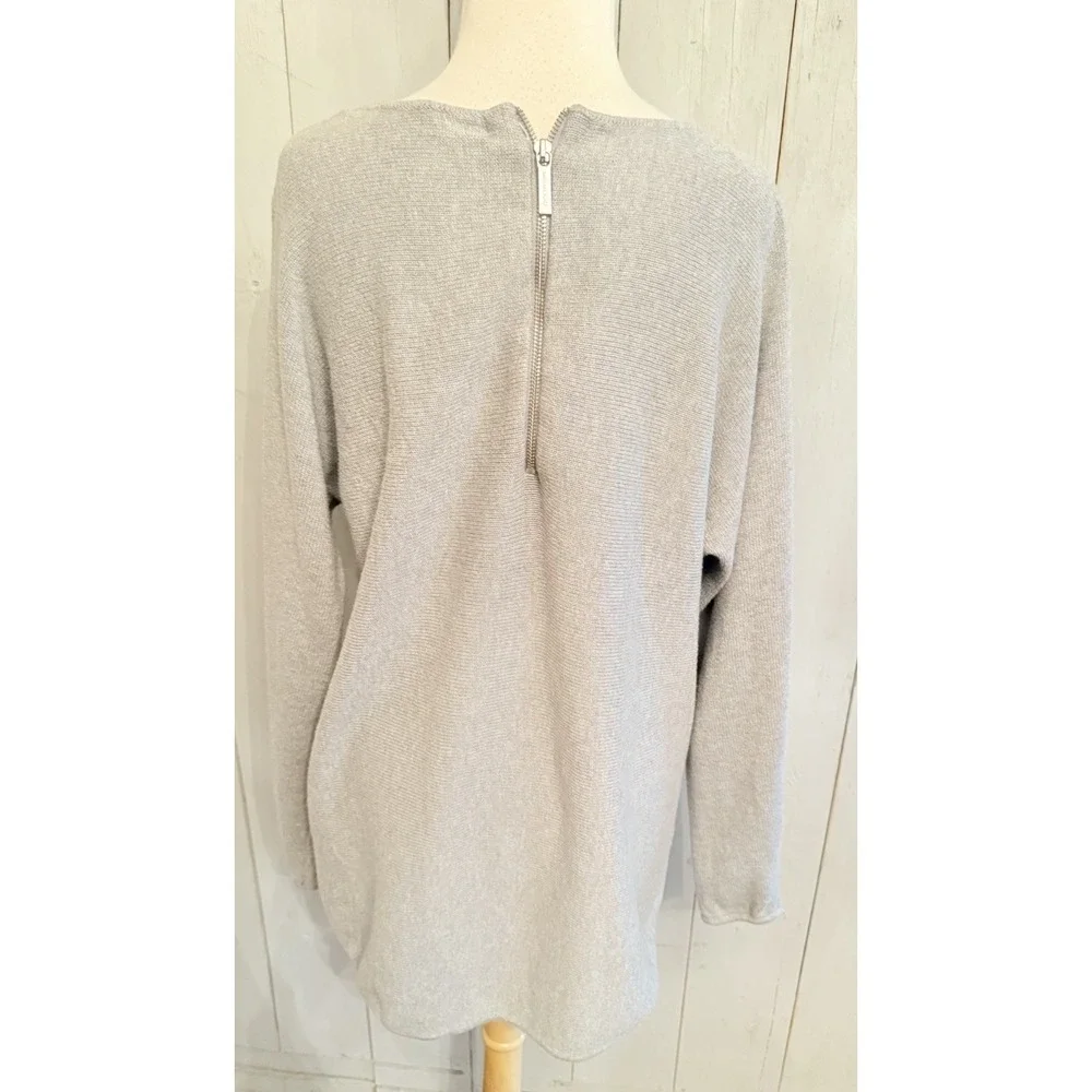 Michael Kors Sz-Lg Shirttail Hem Side Slits Zip Back Long Sleeve Sweater Grey‎